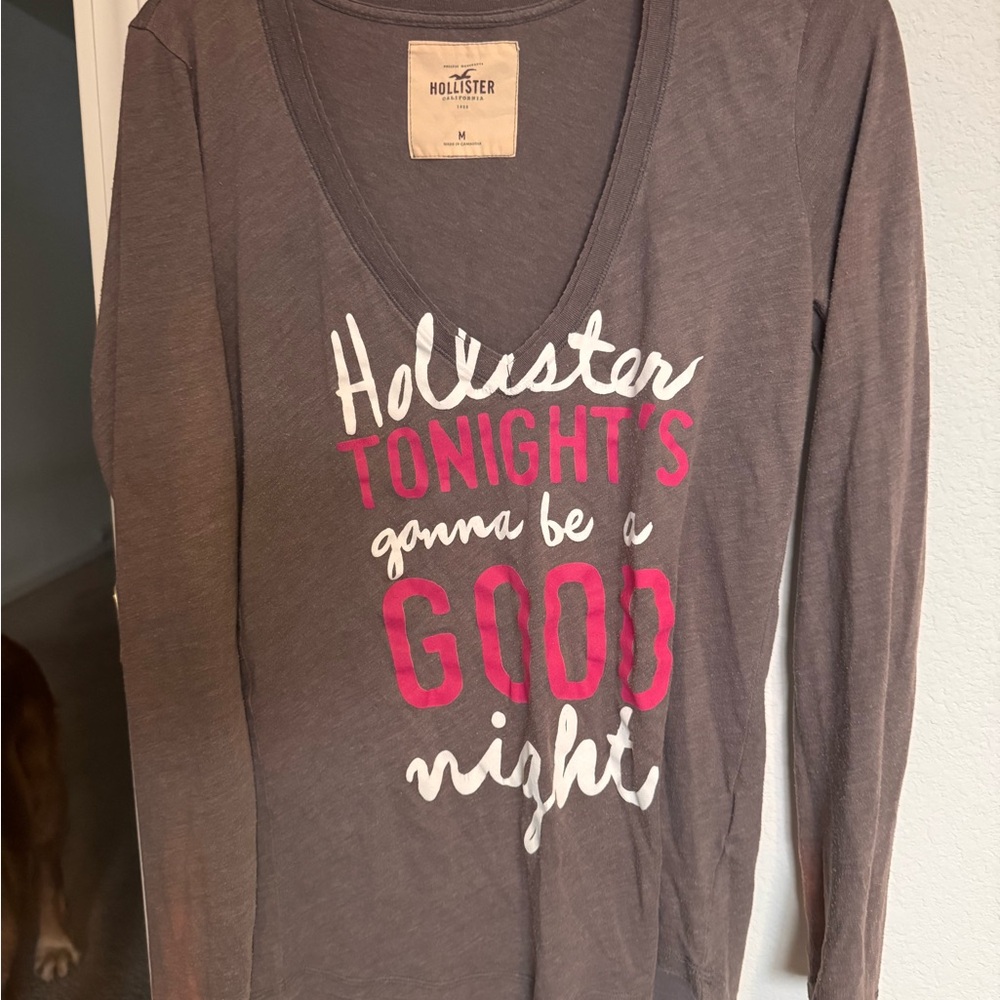 Hollister Brown V-Neck Graphic Tee